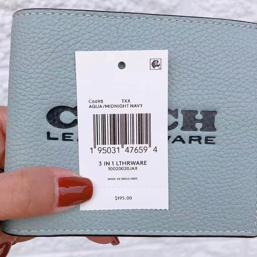 Coach C6698 3 In 1 Wallet In Aqua/Midnight Navy Coach C6698 3 In 1 Wallet In Aqua/Midnight Navy